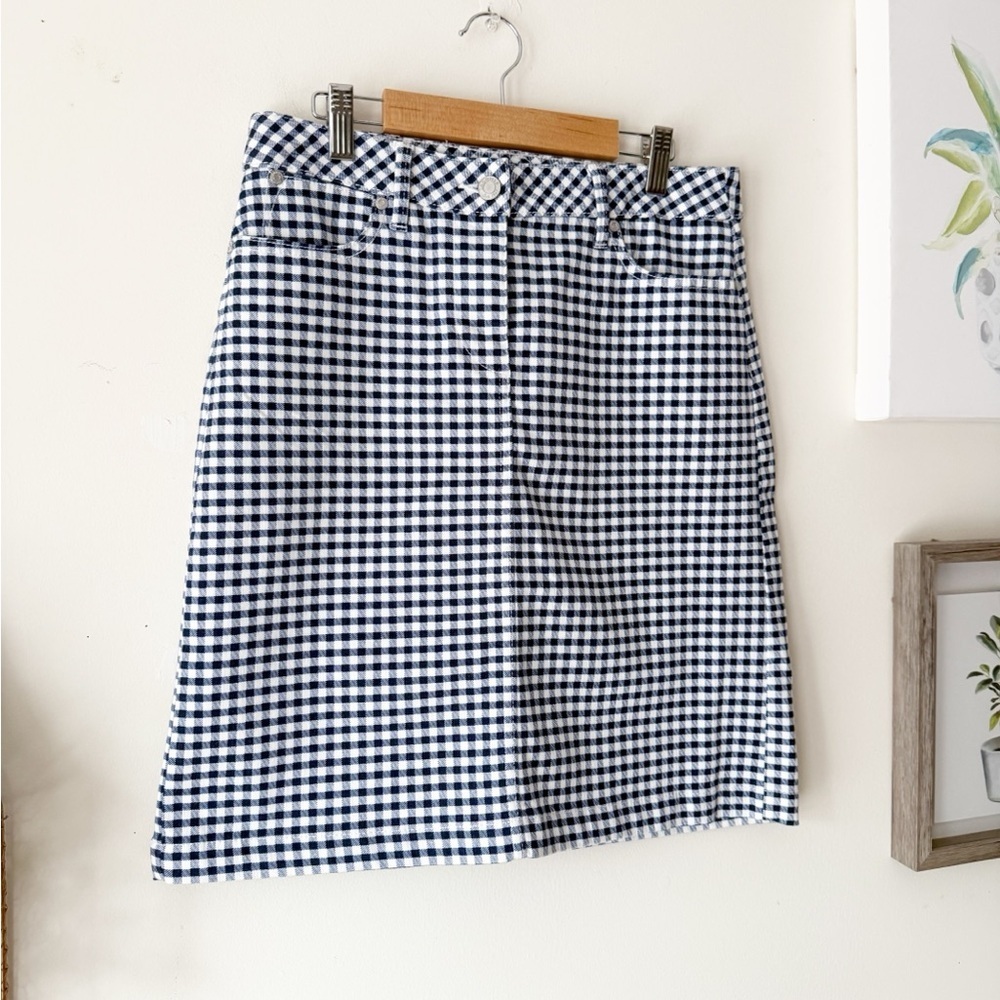 Talbots Navy and White Gingham Denim A-Line Skirt Size 2 Preppy Casual Coastal - Picture 6 of 12